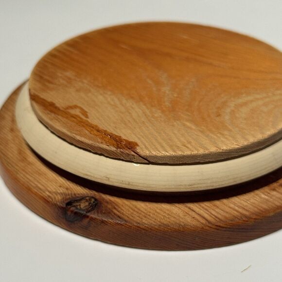 Hornsea Pottery England Green Stripes Tea Canister White Retro Wood Top MCM Jar - Picture 3 of 9